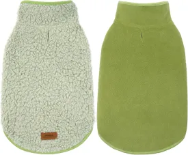 Cyeollo Warm Dog Coat Fleece Sherpa Winter Sweater, Turtleneck Jacket Vest for Small to Large Dogs, Soft Reversible Coats for Cold Weather, Green, XL