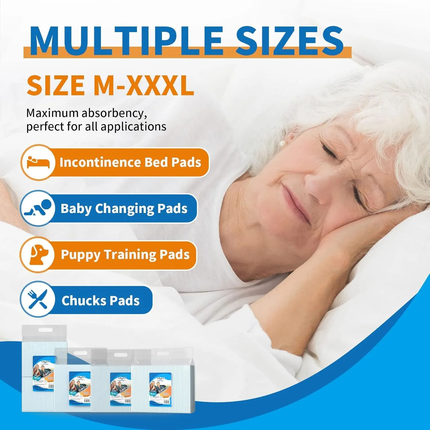DAFI Disposable Bed Pads Extra Large 36x 36(40 Count) Adult Incontinence Underpads, Effective Odor Control Pee Pads, Chucks Pads, Super Absorbent Protection for Elderly, Adults, Baby