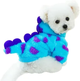 Dinosaur Dog Clothes for Girl Boy Puppy, Fleece Winter Puppy Hoodies with Leash Ring, Funny Dog Dinosaur Costume for Christmas Halloween. (Blue-2, Medium)