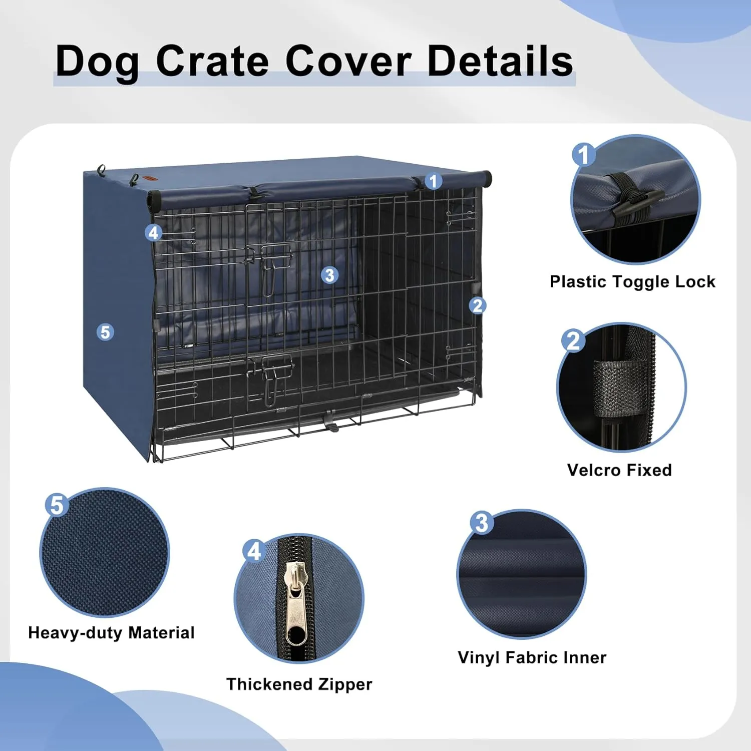 Dog Crate Cover - Kennel Covers Fit for 42 Inch Dog Crate, Double Door Polyester for Wire Puppy Crate Indoor Outdoor Protection, Blue