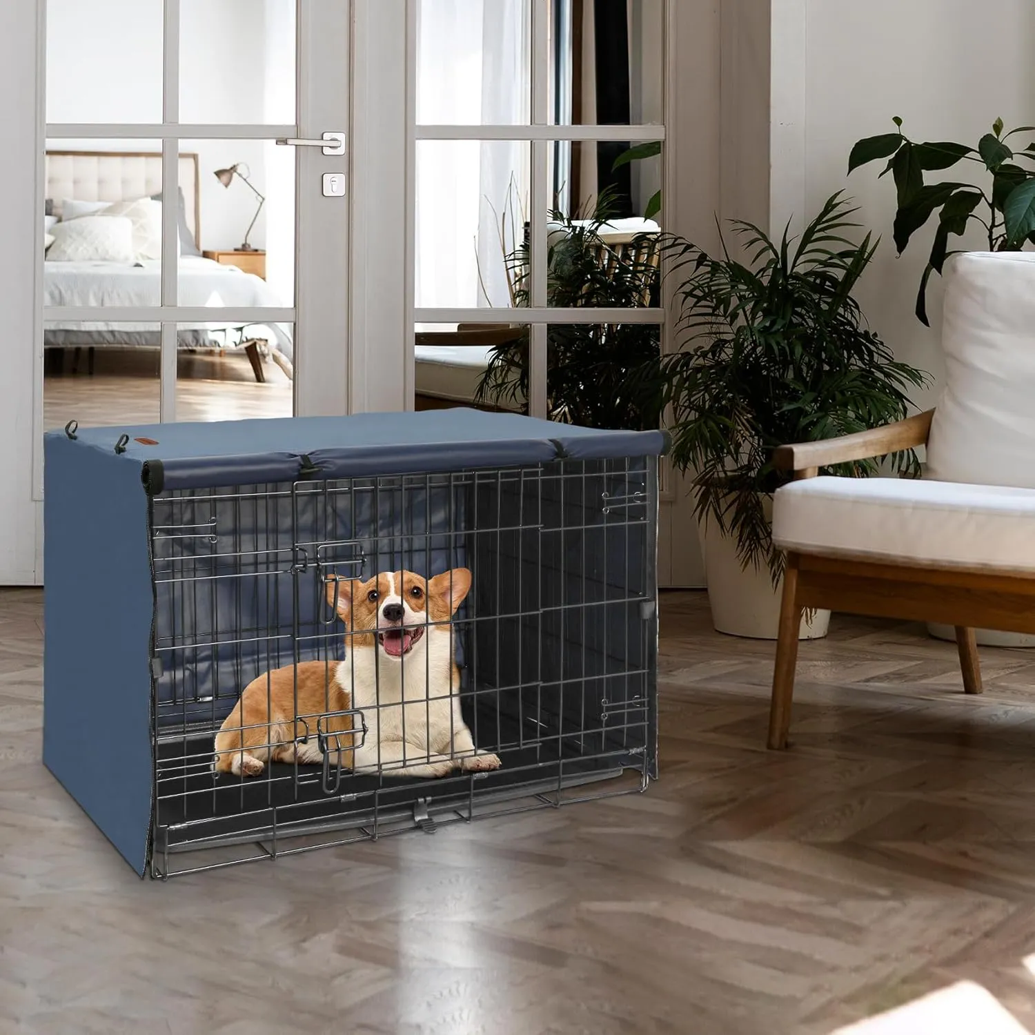 Dog Crate Cover - Kennel Covers Fit for 42 Inch Dog Crate, Double Door Polyester for Wire Puppy Crate Indoor Outdoor Protection, Blue