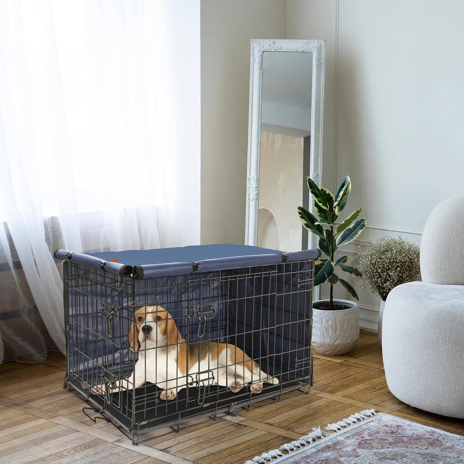 Dog Crate Cover - Kennel Covers Fit for 42 Inch Dog Crate, Double Door Polyester for Wire Puppy Crate Indoor Outdoor Protection, Blue