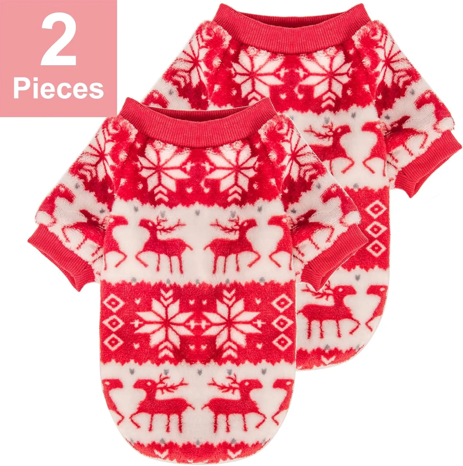 Dog Sweater, 2 Pack Dog Sweaters for Small Dogs or Cats, Girl or Boy, Warm Dog Clothes Shirt Coat for Winter Christmas (Christmas Red, White, Small)
