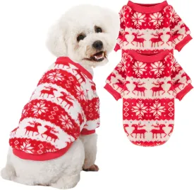 Dog Sweater, 2 Pack Dog Sweaters for Small Dogs or Cats, Girl or Boy, Warm Dog Clothes Shirt Coat for Winter Christmas (Christmas Red, White, Small)