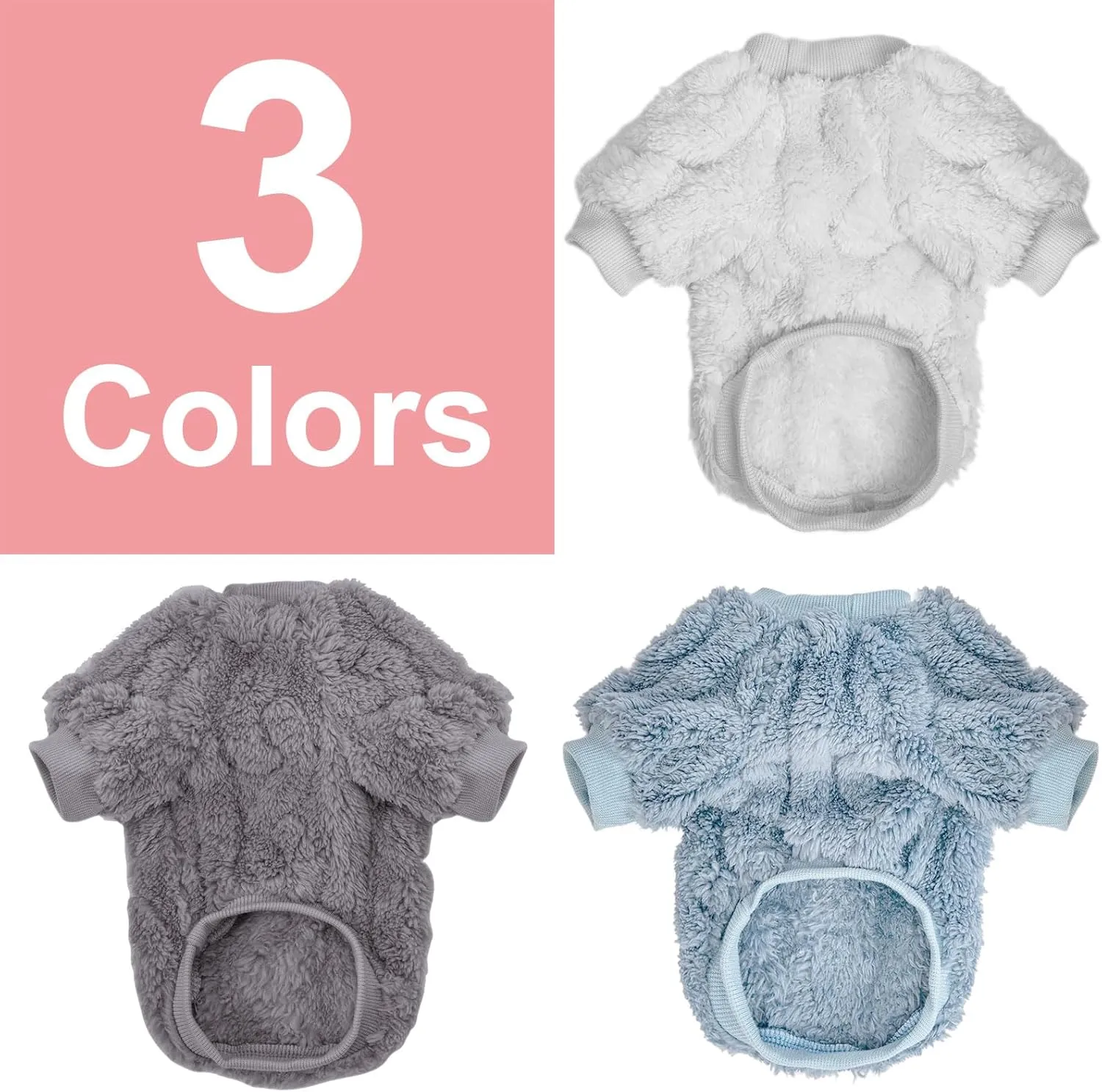 Dog Sweater, 3 Pack Dog Sweaters for Small Dogs or Cats, Girl or Boy, Warm Dog Clothes Shirt Coat for Winter Christmas (Light Grey, Light Blue, White, Small)