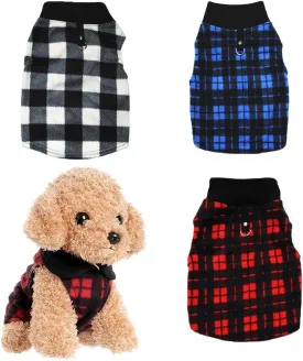 Dog Sweater 3 Pcs, Soft Fleece Vest with Leash Ring Pullover Jacket Winter Pet Dog Clothes for Puppy Small Dogs Cats Teddy Chihuahua YorkshirePlaid,L