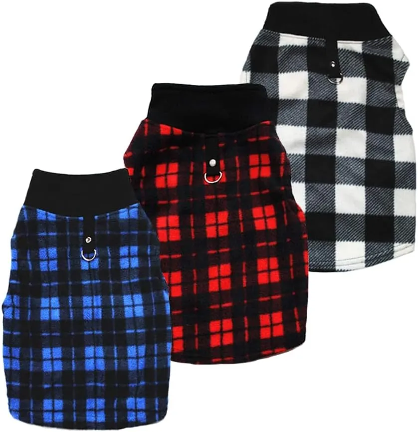 Dog Sweater 3 Pcs, Soft Fleece Vest with Leash Ring Pullover Jacket Winter Pet Dog Clothes for Puppy Small Dogs Cats Teddy Chihuahua YorkshirePlaid,L