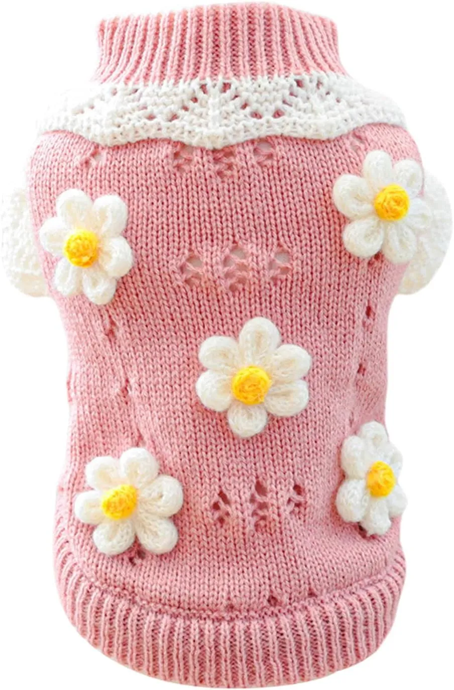 Dog Sweater for Small Dogs Girl Cute Flower Puppy Knitted Sweater Winter Knitwear Small Dog Christmas Clothes Cat Lightweight Warm Pullover Outfits Chihuahua Yorkie Teacup Birthday Holiday Dog Clothes