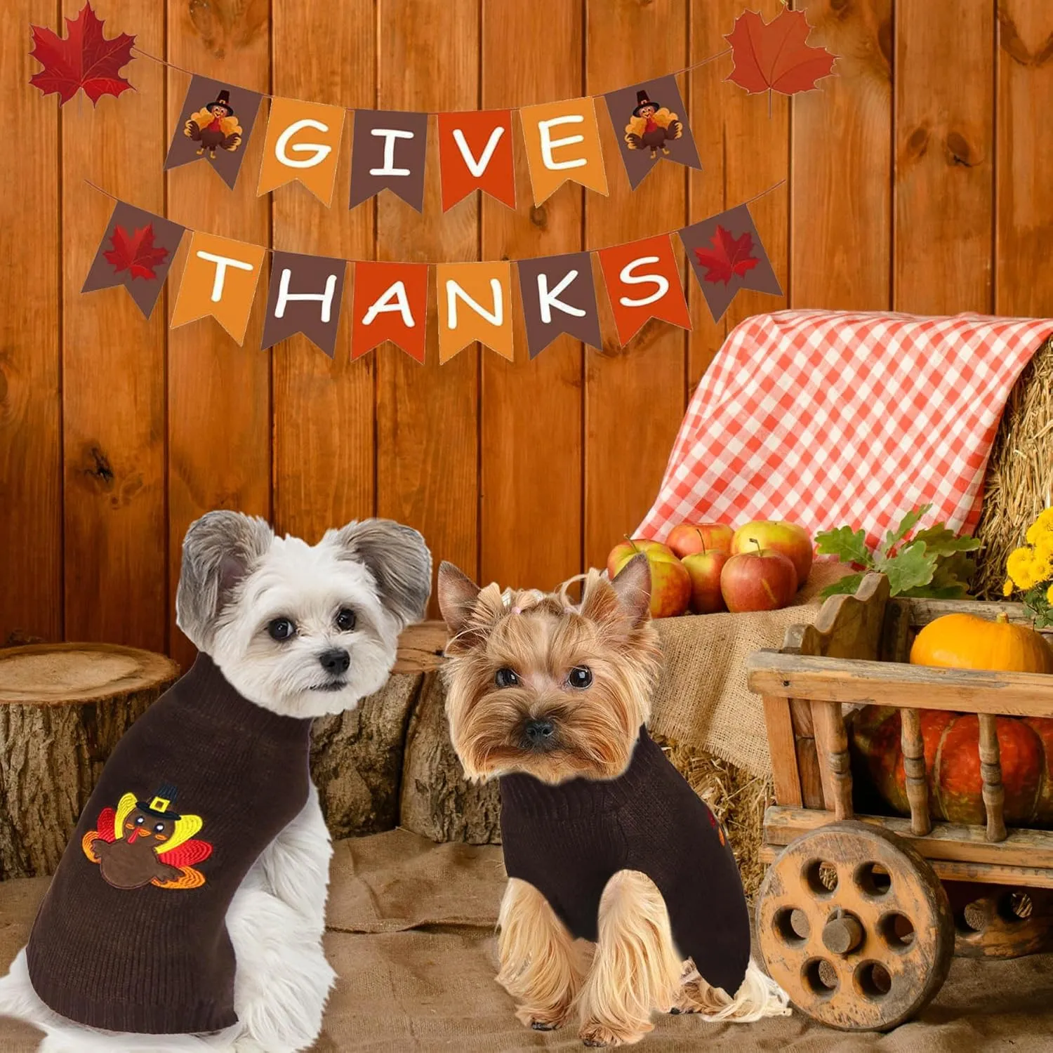 Dog Thanksgiving Sweater, Knitted Thanksgiving Fall Holiday Dog Sweaters Outfit Clothes for Small Medium Large Dogs Pets (Dark Brown, Small)