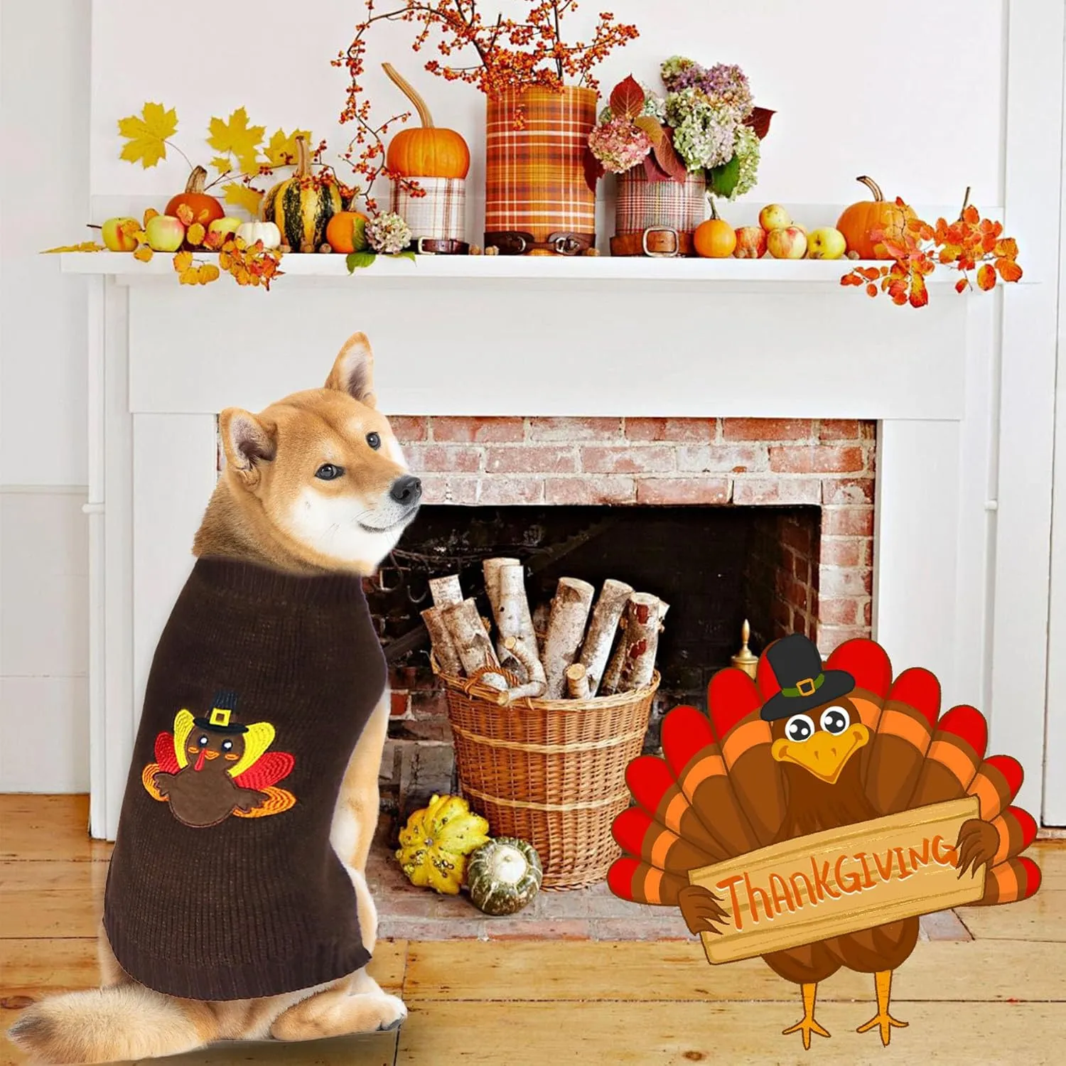 Dog Thanksgiving Sweater, Knitted Thanksgiving Fall Holiday Dog Sweaters Outfit Clothes for Small Medium Large Dogs Pets (Dark Brown, Small)