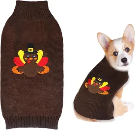Dog Thanksgiving Sweater, Knitted Thanksgiving Fall Holiday Dog Sweaters Outfit Clothes for Small Medium Large Dogs Pets (Dark Brown, Small)