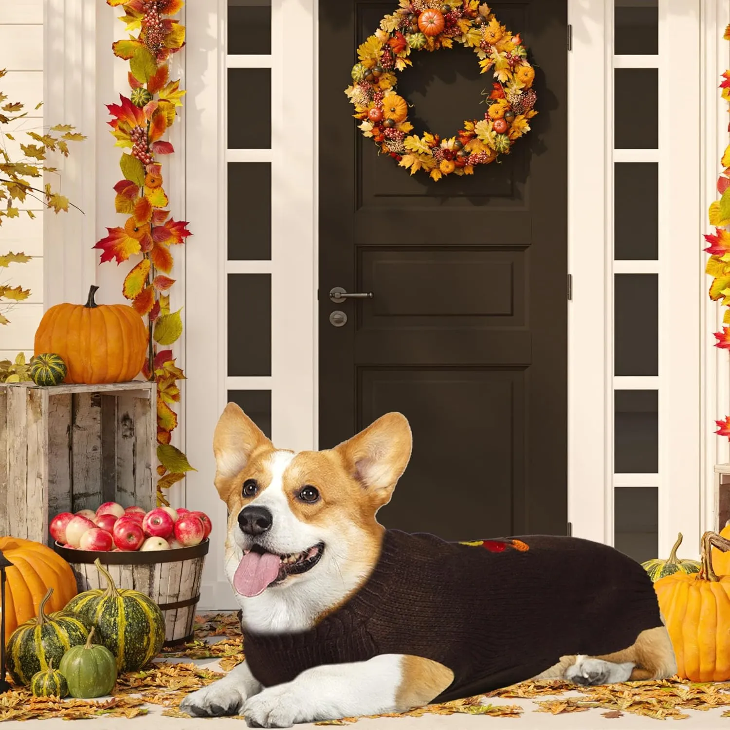 Dog Thanksgiving Sweater, Knitted Thanksgiving Fall Holiday Dog Sweaters Outfit Clothes for Small Medium Large Dogs Pets (Dark Brown, Small)