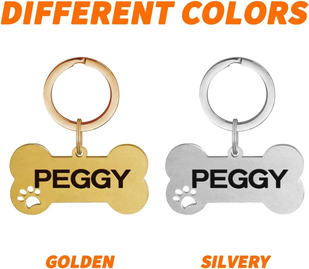 Dogs ID Tags Personalized Double Sided Deep Engraved Cat & Dog Collar Charm Bone Shape Brass