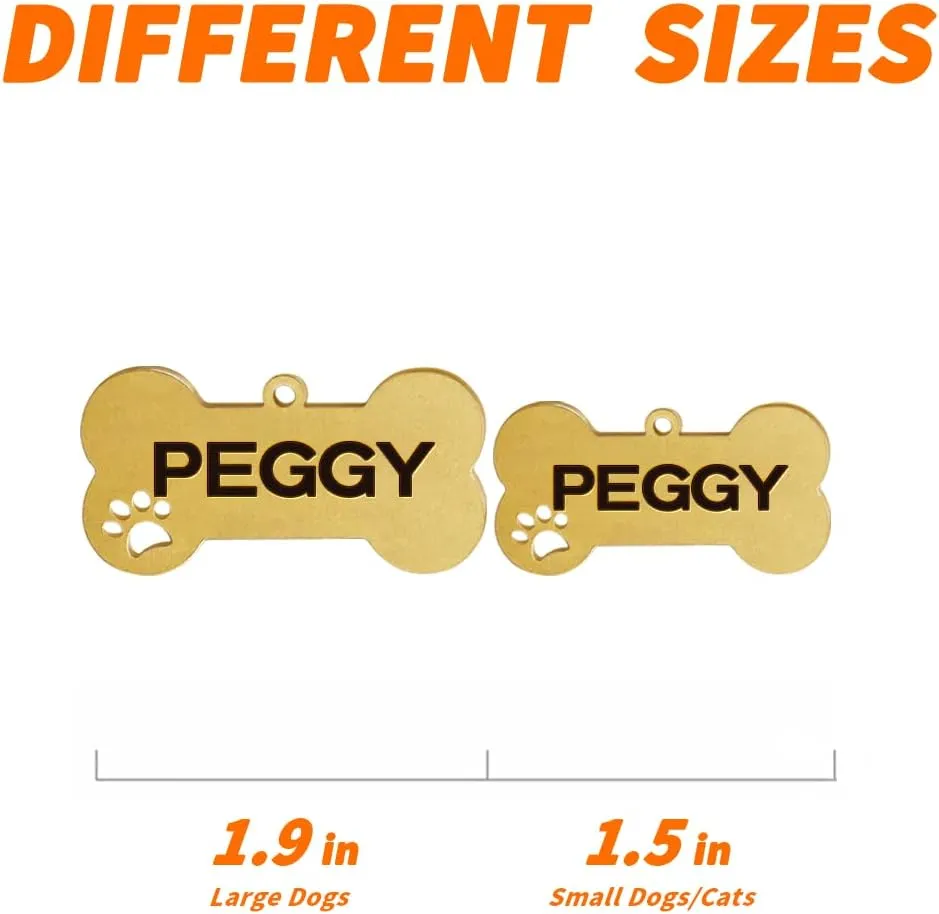 Dogs ID Tags Personalized Double Sided Deep Engraved Cat & Dog Collar Charm Bone Shape Brass