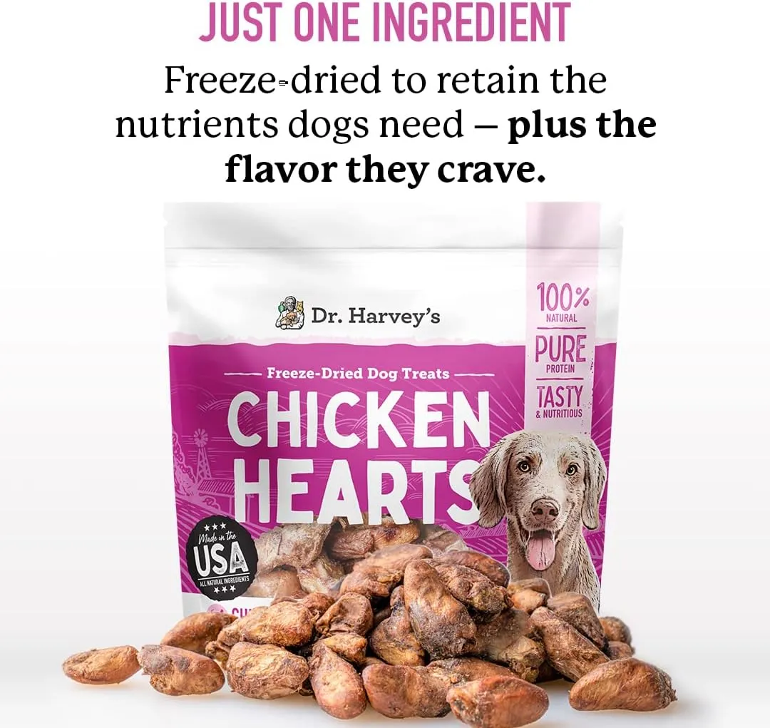 Dr. Harvey's Freeze-Dried Chicken Hearts - Training Dog Treats, Single Ingredient, All-Natural USA Sourced Protein, Allergen-Free - 7 Ounces (Pack of 1)