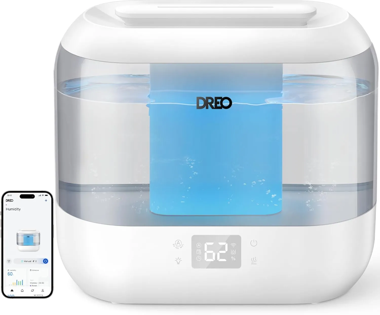 Dreo Smart Humidifiers for Bedroom, Top Fill 4L Cool Mist Humidifier with Nightlight, 32H Runtime, Touch/APP/Voice Control, Quiet Ultrasonic Humidifiers for Large Room, Home, Baby, Plants, Office