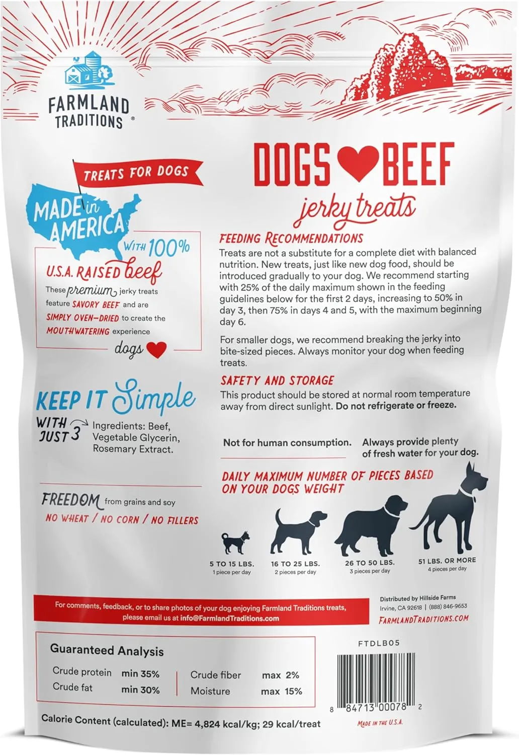 Farmland Traditions Dogs Love Beef Jerky Dog Treats with Only 4 Ingredients and No Fillers, 13.5 Ounce Bag