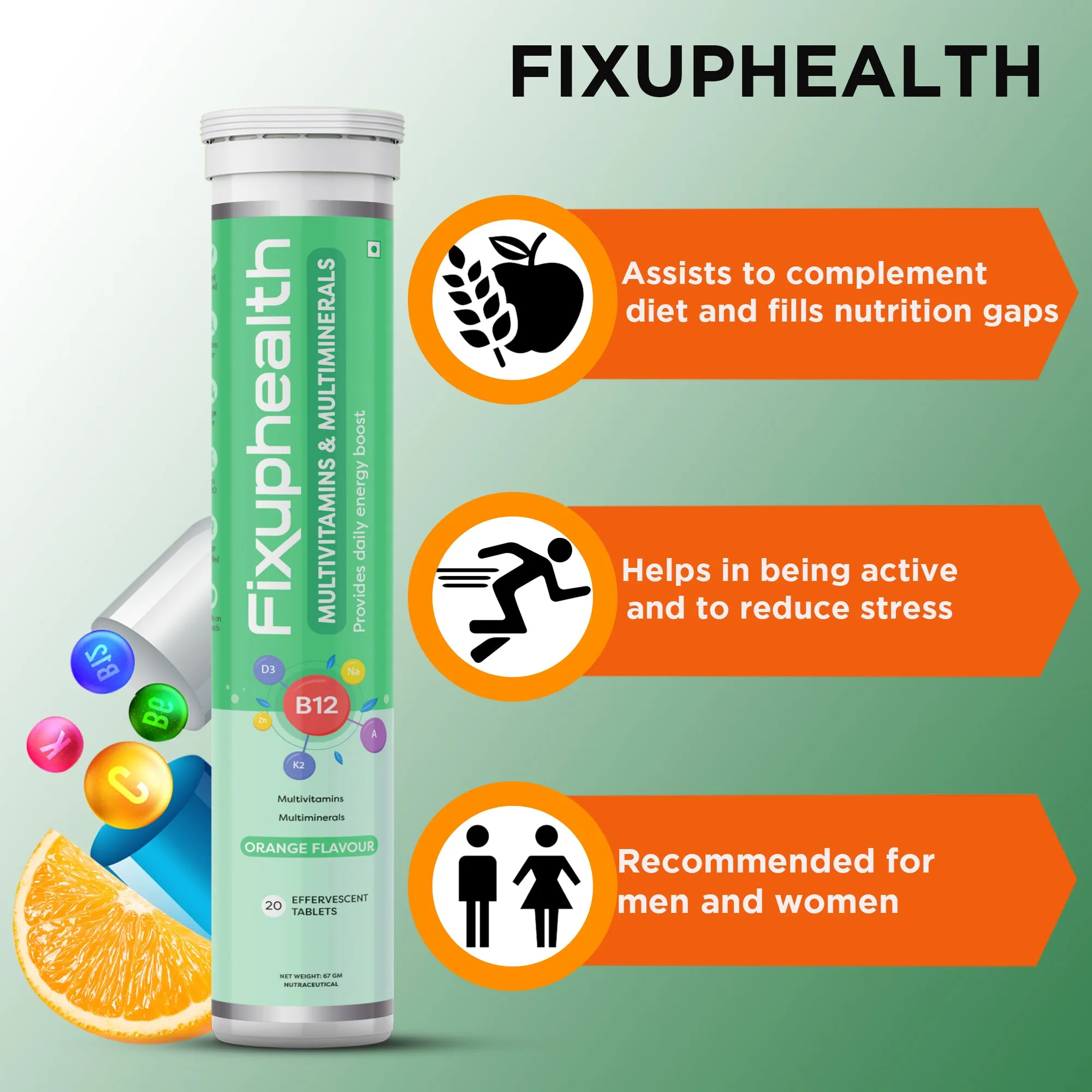 Fixuphealth Biotin Selenium Amino Zinc Effervescent Tablets Hair nails and skin care 20 tablets & Multivitamins Multiminerals Effervescent Tablets Pack of 1 20 tablets Immunity Combo Pack