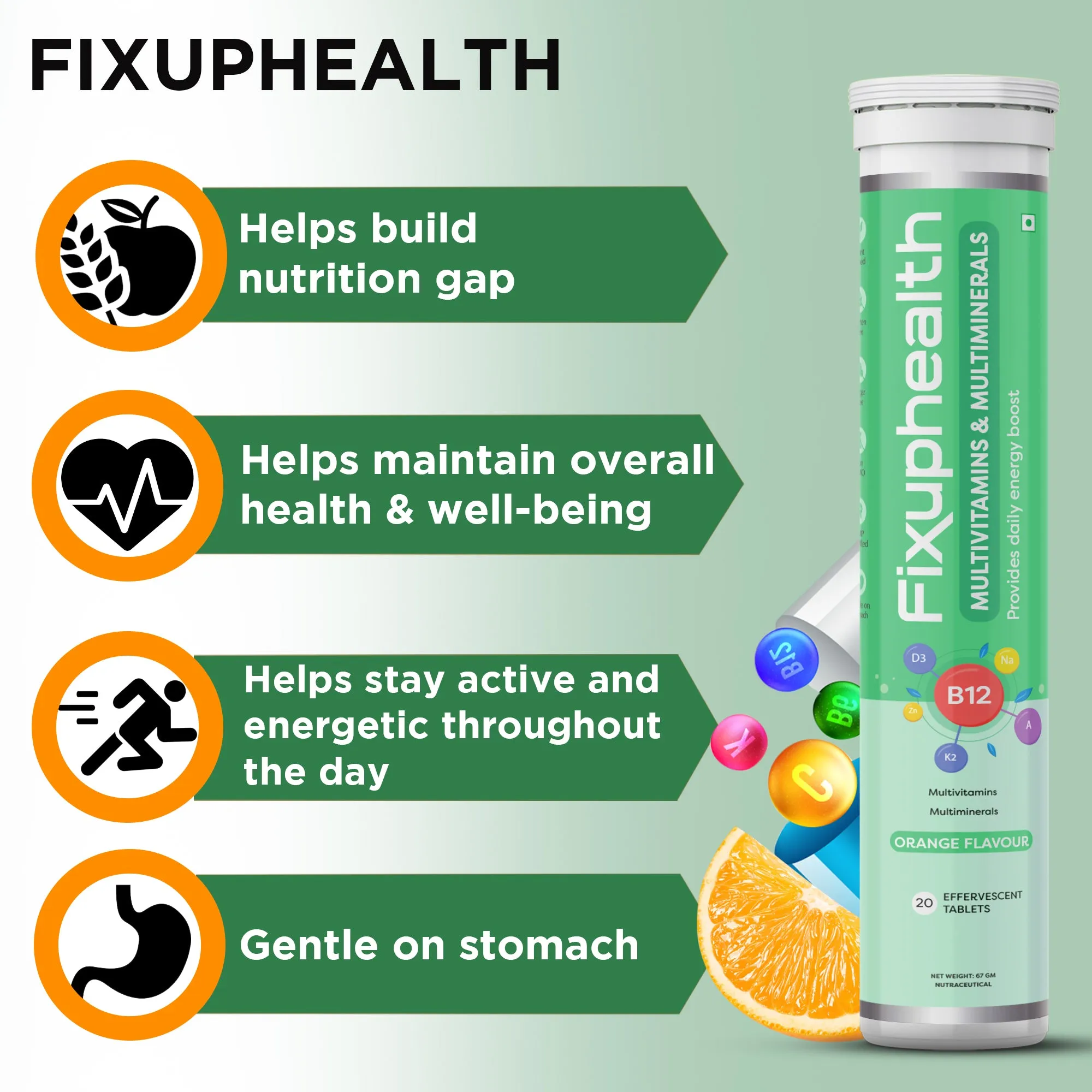 Fixuphealth Biotin Selenium Amino Zinc Effervescent Tablets Hair nails and skin care 20 tablets & Multivitamins Multiminerals Effervescent Tablets Pack of 1 20 tablets Immunity Combo Pack