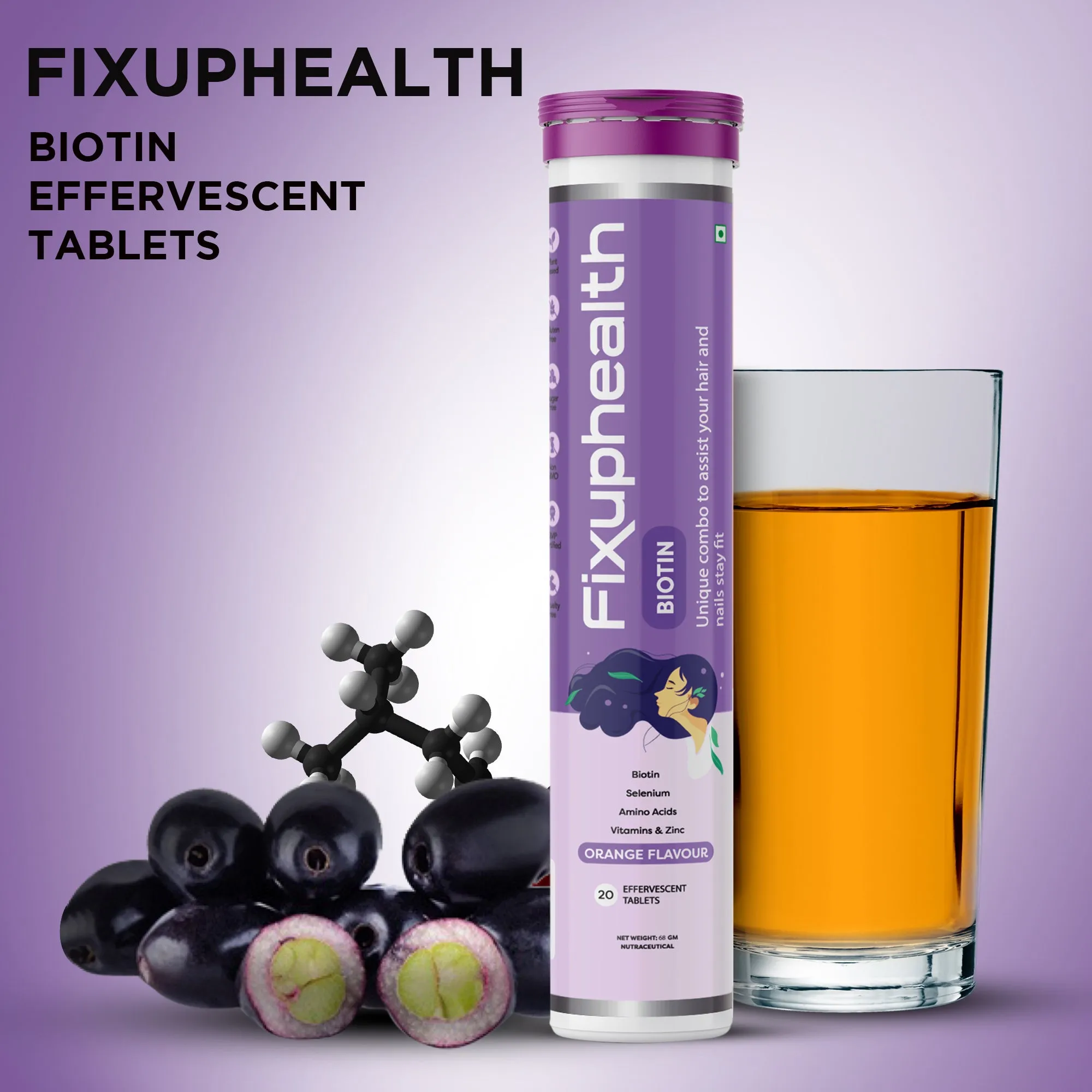 Fixuphealth Biotin Selenium Amino Zinc Effervescent Tablets Hair nails and skin care 20 tablets & Multivitamins Multiminerals Effervescent Tablets Pack of 1 20 tablets Immunity Combo Pack