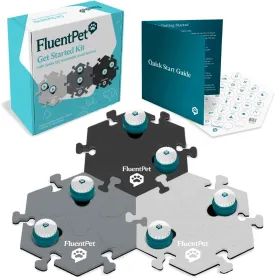 FluentPet Speak Up Get Started Kit with Clearer Upward-Facing Sound - 6 Recordable Buttons for Dogs & 3 Grey HexTiles | Dog & Cat Communication Buttons Set | with Batteries
