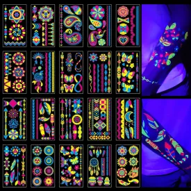 Glow in the Dark Tattoos 172 PCS  Glow in the Dark Party Supplies, Neon Body Paint Be UV Blacklight Reactive Face Temporary Tattoos for Adults, Teens | Neon Accessories, Party Favors & Decorations