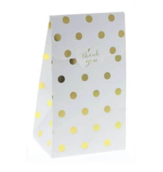 Gold Polka Dot Treat Bags, Set of 12 Gold Foil Treat Boxes, Great for Birthday Party & Shower Favors!
