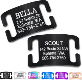 GoTags Slide-On Pet ID Tags, Curved Personalized Dog and Cat, Silent, No Noise Stainless Steel, Custom Engraved in 4 Sizes for Large and Small Pets, Black