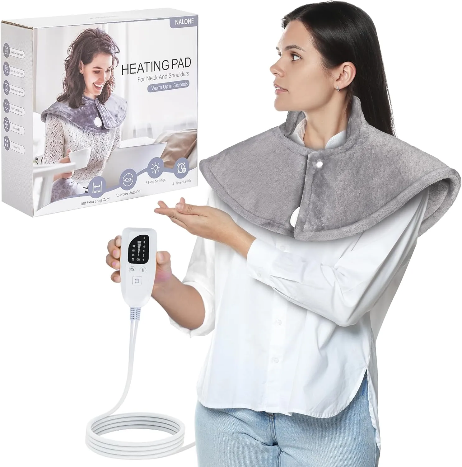 Heating Pad for Neck, [2025 Upgrade] Neck and Shoulders Heating Pads with Deeper Pain Relief, Electric Heating Pad for Back, Christmas Birthday Gifts for Women Men Mom, 22 x 25, Grey