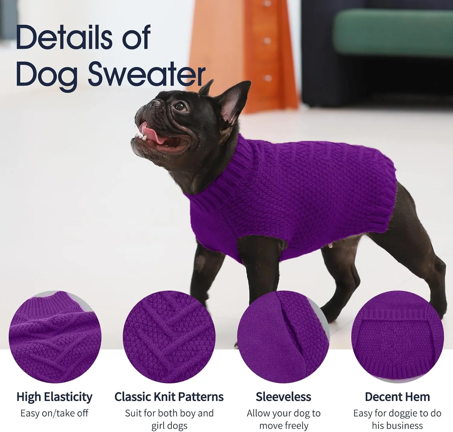IECOii Dog Sweaters for Large Dogs,XXL Dog Sweater Warm Pullover Vest for Winter,Knitted Dog Sweater Large Size Dog Sweatshirt for Extra Large Dogs boy Girl,Golden Retriever,Pitbull,Purple-2XL