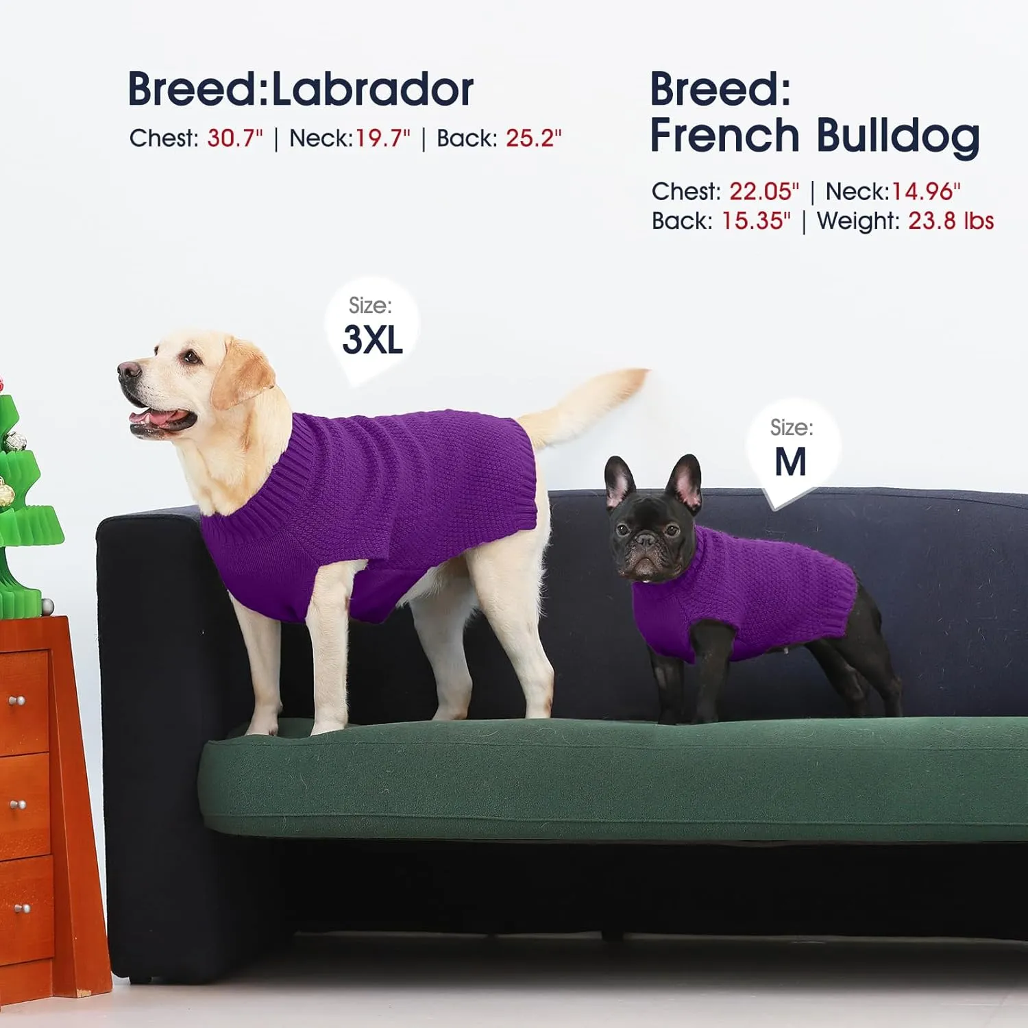 IECOii Dog Sweaters for Large Dogs,XXL Dog Sweater Warm Pullover Vest for Winter,Knitted Dog Sweater Large Size Dog Sweatshirt for Extra Large Dogs boy Girl,Golden Retriever,Pitbull,Purple-2XL
