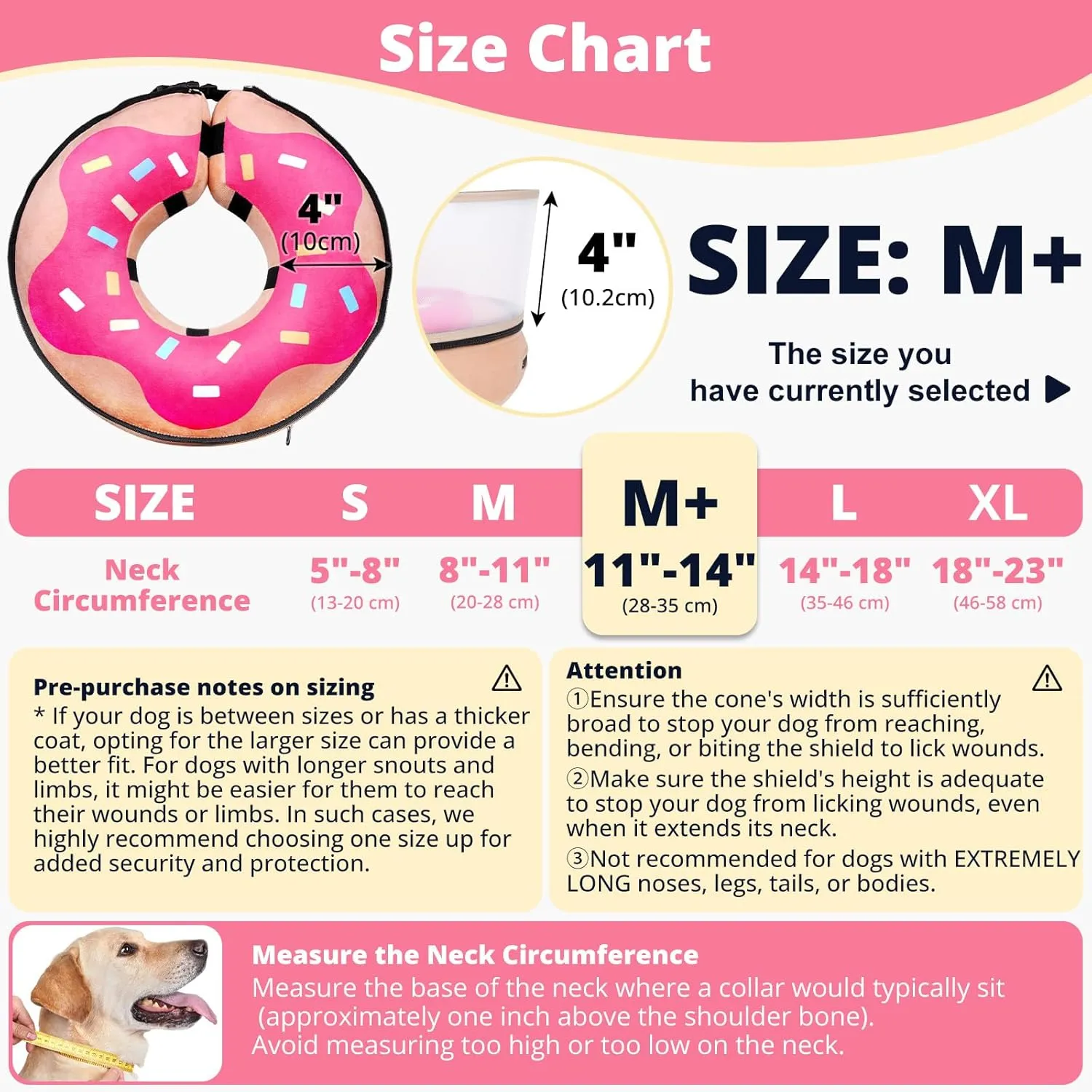 Inflatable Dog Cone with Transparent Shield, Protective Dog Donut Collar After Surgery to Stop Licking, Soft Donut Cone for Medium Plus Pets, Adjustable Recovery Collar with Buckle Visibility