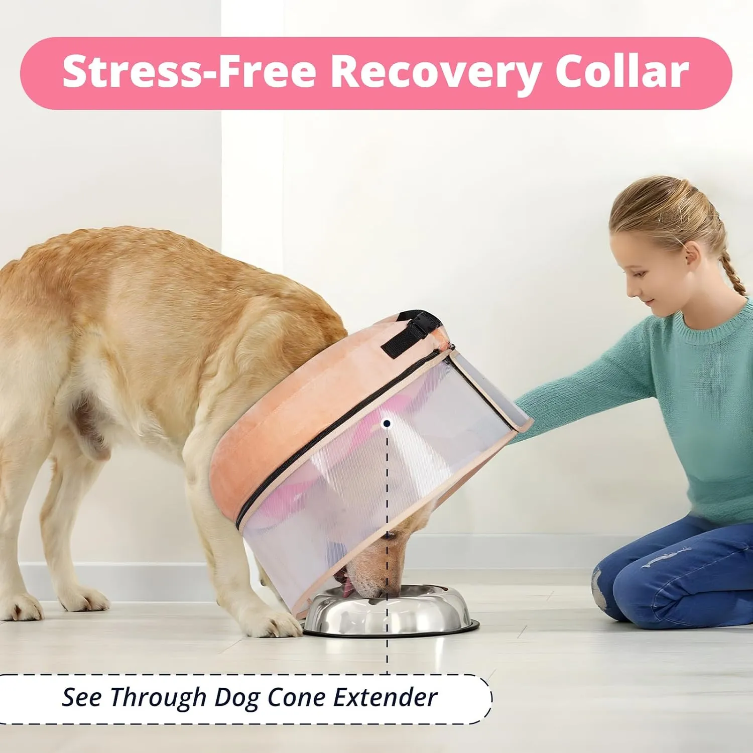 Inflatable Dog Cone with Transparent Shield, Protective Dog Donut Collar After Surgery to Stop Licking, Soft Donut Cone for Medium Plus Pets, Adjustable Recovery Collar with Buckle Visibility