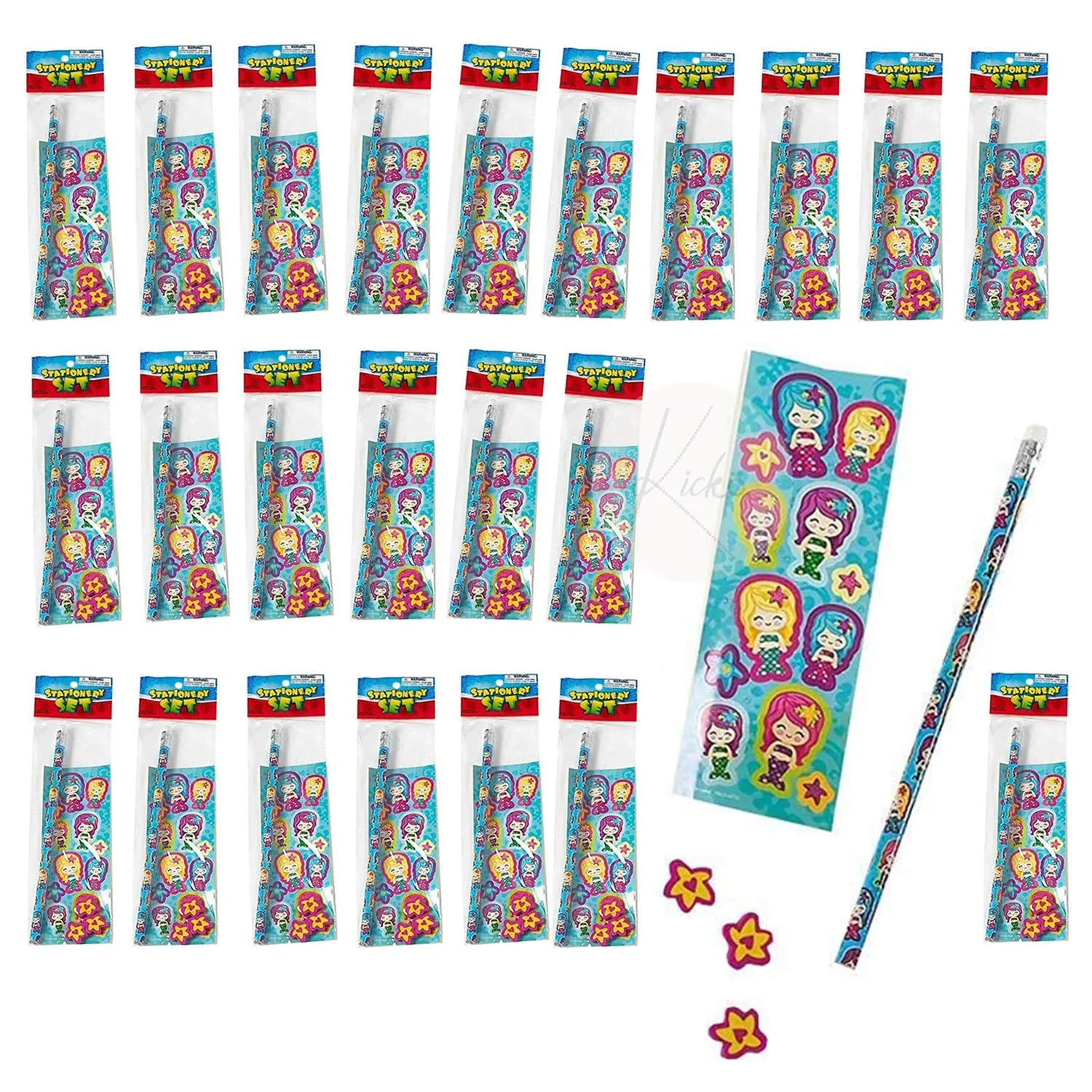 Kicko Mermaid Stationery Set for Girls - Pack of 24 Sets of Fanciful Motivational Treats