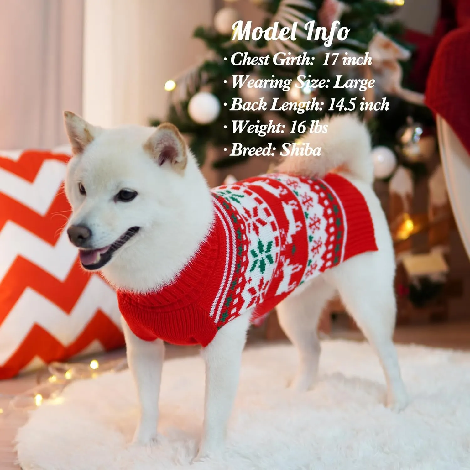 KYEESE Christmas Dog Sweater for Small Dogs - Snowflake Reindeer Design with Leash Hole - Warm Ugly Holiday Outfit, S