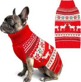 KYEESE Christmas Dog Sweater for Small Dogs - Snowflake Reindeer Design with Leash Hole - Warm Ugly Holiday Outfit, S