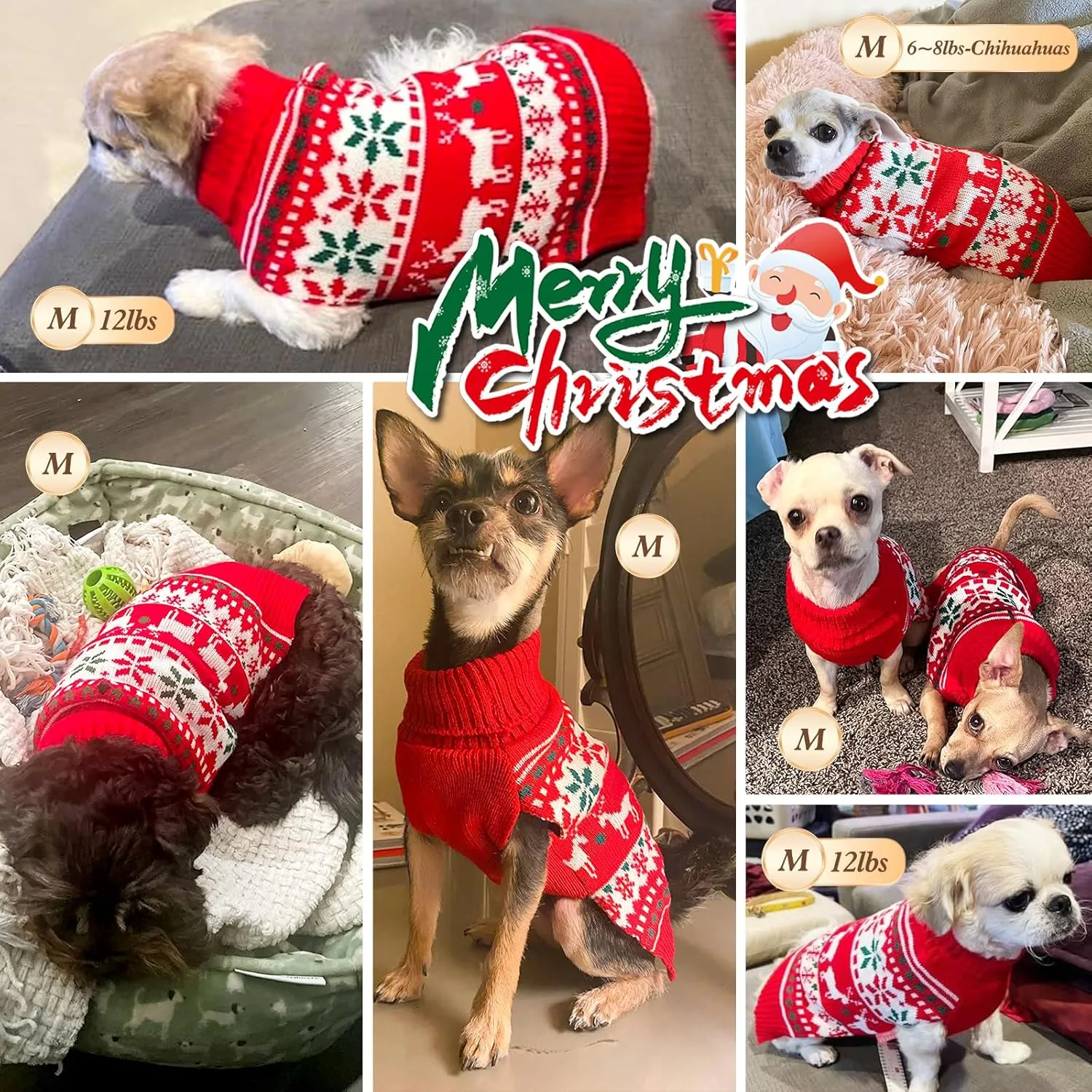 KYEESE Christmas Dog Sweater for Small Dogs - Snowflake Reindeer Design with Leash Hole - Warm Ugly Holiday Outfit, S