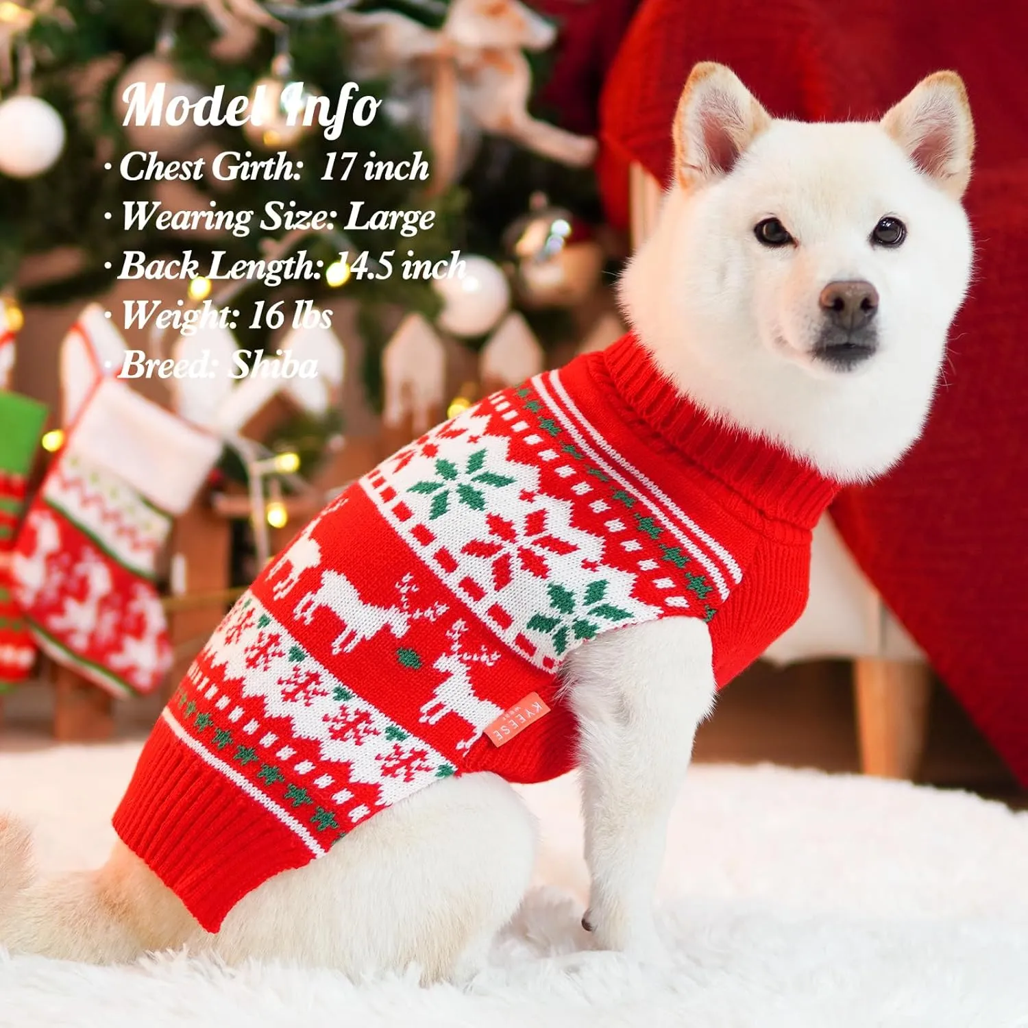 KYEESE Christmas Dog Sweater for Small Dogs - Snowflake Reindeer Design with Leash Hole - Warm Ugly Holiday Outfit, S