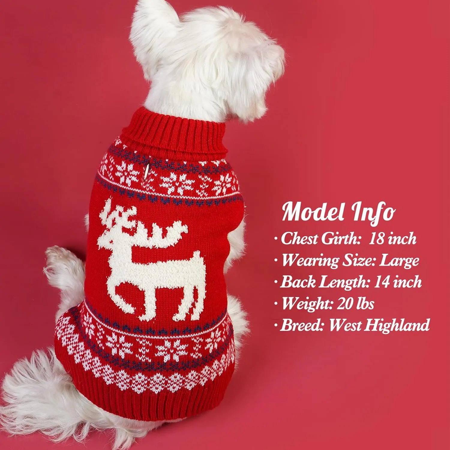 KYEESE Christmas Dog Sweater for Small Dogs - Turtleneck Reindeer Knitwear With Leash Hole - Holiday Outfit for Puppies and Cats, Reindeer, S