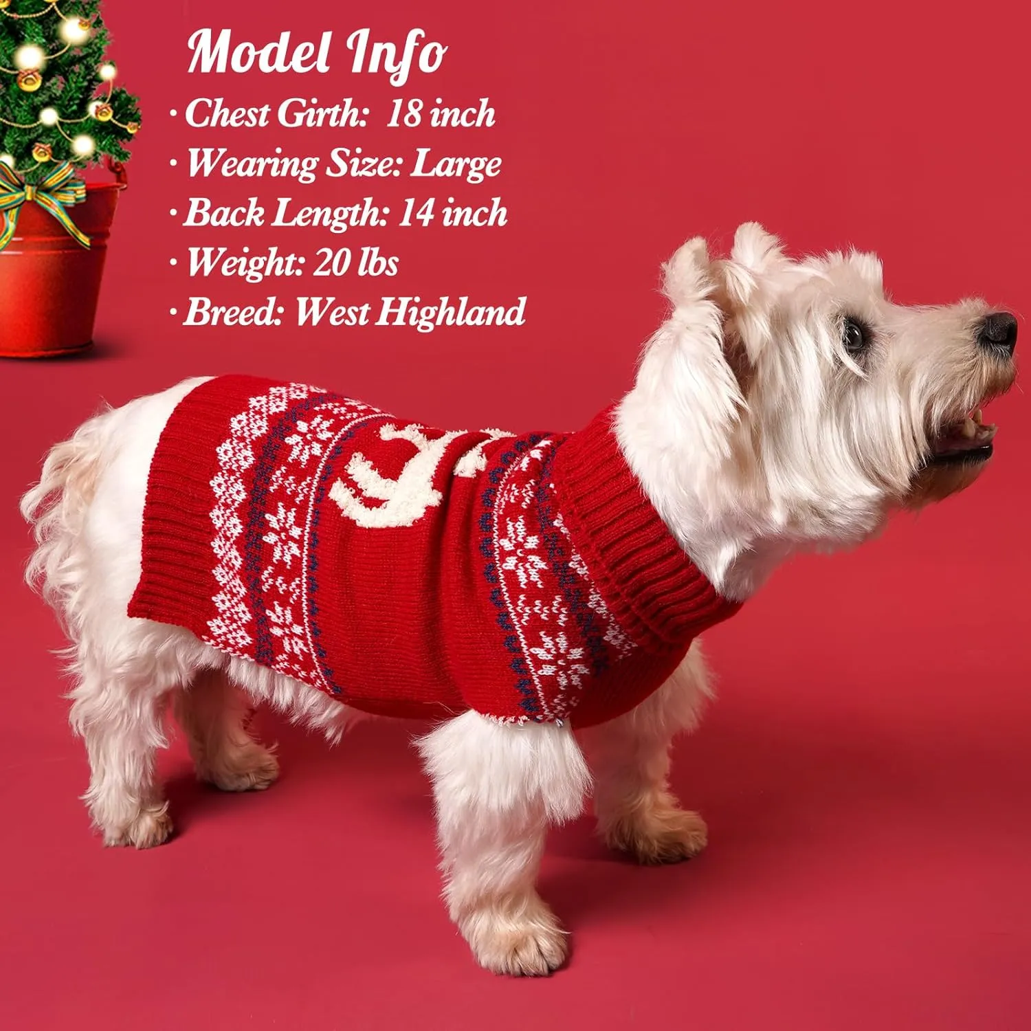 KYEESE Christmas Dog Sweater for Small Dogs - Turtleneck Reindeer Knitwear With Leash Hole - Holiday Outfit for Puppies and Cats, Reindeer, S