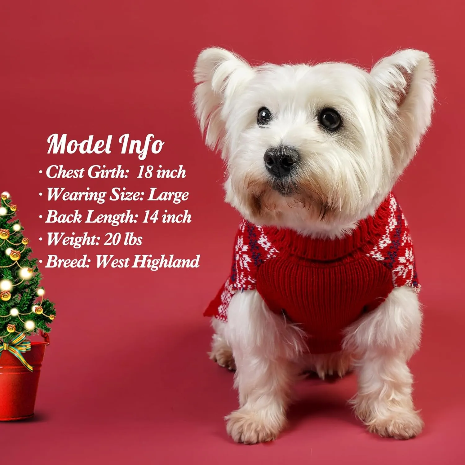 KYEESE Christmas Dog Sweater for Small Dogs - Turtleneck Reindeer Knitwear With Leash Hole - Holiday Outfit for Puppies and Cats, Reindeer, S