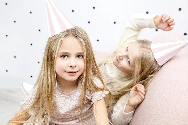 Light Pink Striped Birthday Party Hats - 6 pack JN23 S9207