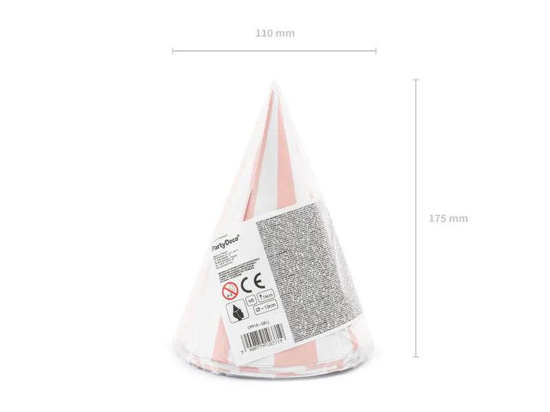 Light Pink Striped Birthday Party Hats - 6 pack JN23 S9207