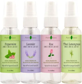Linen and Room Spray Gift Set, (Lavender, Lemongrass, Rose, & Peppermint), Natural Air Freshener Made with Pure Essential Oils & Minimal Ingredients, Perfect Bathroom Spray or Room Mist, 4-Pack