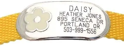 LuckyPet Flower Jewelry Collar Tag for Dogs and Cats, Custom Engraved, Durable, Quiet and Chew Proof, Attaches Flat to Any Collar, Medium-White-Flower