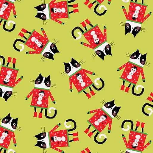 Meowy Christmas Cat in a Sweater Toss - Lime