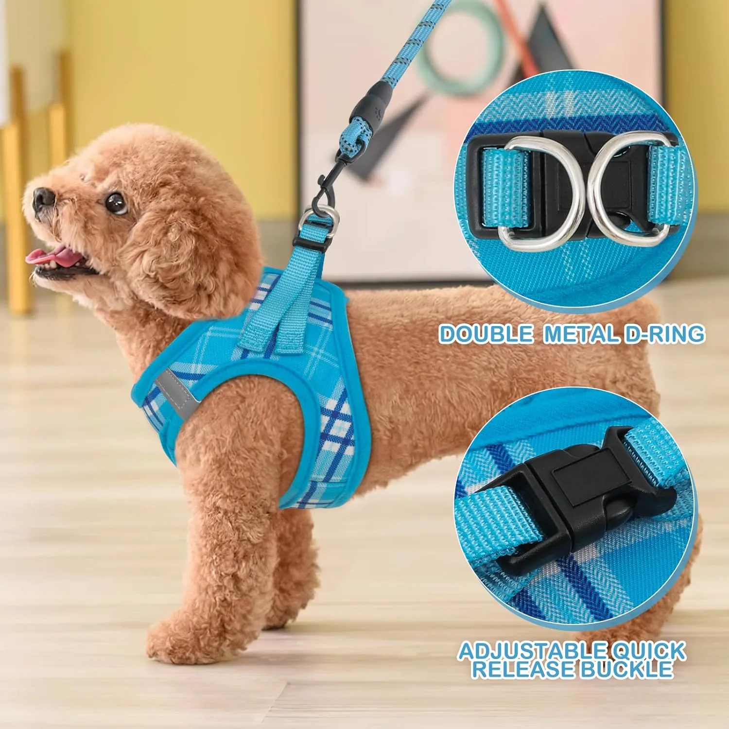 MoNiBloom No Pull Dog Harness w/Leash Set, Reflective Soft Puppy Padded Vest for Walking, Training, Easy to Put on Small Dogs - Sky Blue, XS
