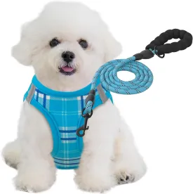 MoNiBloom No Pull Dog Harness w/Leash Set, Reflective Soft Puppy Padded Vest for Walking, Training, Easy to Put on Small Dogs - Sky Blue, XS