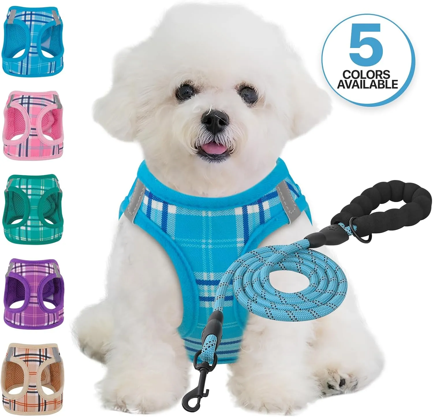 MoNiBloom No Pull Dog Harness w/Leash Set, Reflective Soft Puppy Padded Vest for Walking, Training, Easy to Put on Small Dogs - Sky Blue, XS