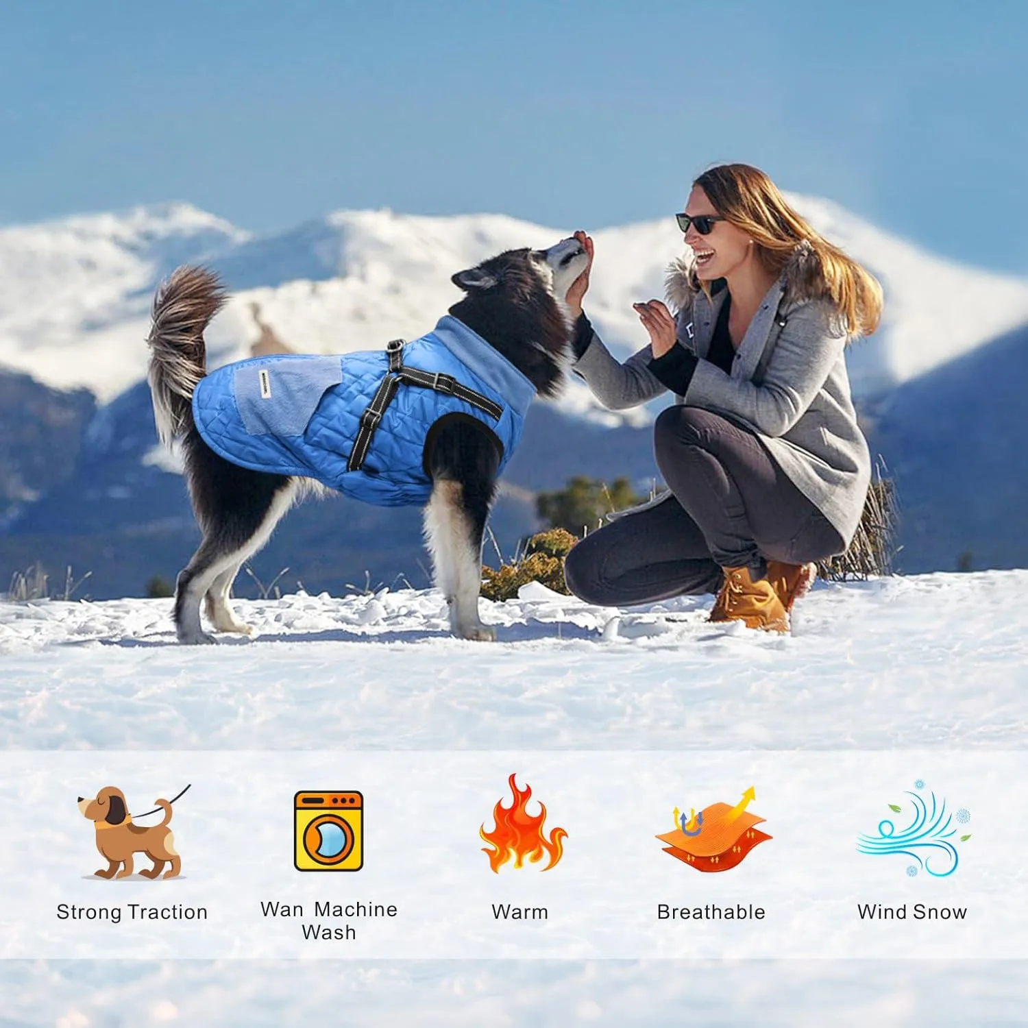 Mosucoirl Warm Dog Coats Pet Clothes, Waterproof Dogs Jacket Reflective Pet Outfits Winter Dog Cold Weather Coat Cozy Snow Jackets Vest for Small Medium Large Dogs Puppy Doggie